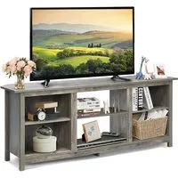 giantex meuble tv en bois à 3 niveaux d’etages avec 6 niches,design industriel,pour tv jusqu'à 65 pouces,l147 x p40 x h60 cm,gris