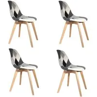 chaises - lot de 4 chaises patchwork noir et blanc | h 85 x p 54 x l 46,50 cm | pieds en bois brut | design scandinave