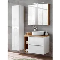 ensembles salle de bain - ensemble meuble vasque + armoire miroir + grande armoire - 80 cm - capri white beige