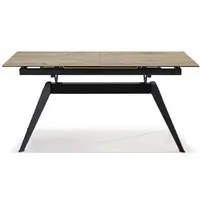 table à manger rectangulaire extensible en céramique bois clair et verre trempé avec piétement en métal noir l160-220 x p90 x h76