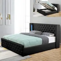 lit coffre design avec led osmos - noir - 160x200