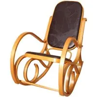 fauteuil à bascule en bois clair avec assise en cuir marron - rocking chair