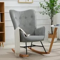 meubles cosy fauteuil à bascule,rocking chair,revêtement tissu gris,style scandinave,pour salon,chambre,balcon