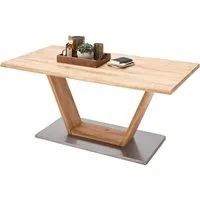 table à manger bord droit en bois massif avec pied en v - l.200 x h.77 x p.100 cm