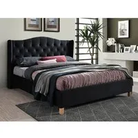 lits - lit double en velours avec tête de lit capitonnée aspen - noir - 160 x 200 cm