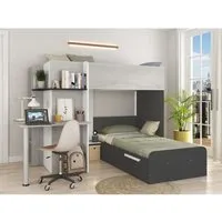 lits superposés 2 x 90 x 190 cm - avec bureau - gris, blanc et noir - samuel