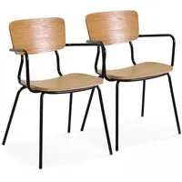 lot de 2 chaises avec accoudoirs en bois - oviala - skola - marron - intérieur - cuisine