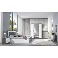 chambre complète 160x200 blanc/marbre - risi - lit classique - adulte - bois - armoire 4 portes