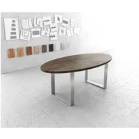 table de salle à manger ovale edge en bois massif de manguier marron 200x100cm avec cadre en acier inoxydable