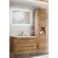 ensembles salle de bain - ensemble meuble vasque + grande armoire + miroir led - 60 cm - aruba craft beige