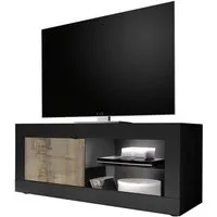 meuble tv avec 1 porte coloris noir, poirier - longueur 140 x hauteur 56 x profondeur 43 cm