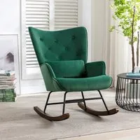 fauteuil a bascule scandinave pour salle d'allaitement salon chambre bureau chaise a basculevelours pieds en bois,vert foncé