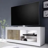 meuble tv avec 1 porte coloris blanc, poirier - longueur 140 x hauteur 56 x profondeur 43 cm