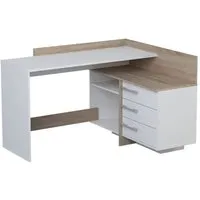 bureau d’angle en bois coloris chêne brosse-blanc mat - 128,5 x 83,2 x 105,7 cm