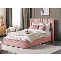 lit double en velours rose avec banc coffre 140 x 200 cm noyers