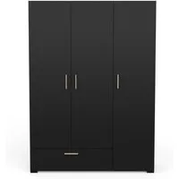 armoire penderie + lingère 3 portes battantes 1 tiroir noir/chêne clair - zily - noir - bois - l 134.5 x l 52 x h 185.5 cm -