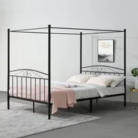 cadre de lit double lathi à baldaquin métal 180 x 200 cm noir mat [en.casa]