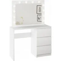 coiffeuse moderne - hucoco - allys - 3 tiroirs - grand miroir avec 12 led - blanc