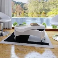table basse avec plateau pivotant à 360° et surface de rangement, style contemporain design, 80 x 32,5 cm x 35 - 58 cm, blanc