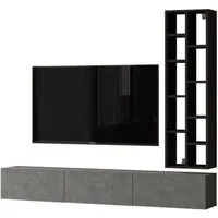 ensemble meuble tv mural placard et étagères insimul effet béton gris et bois noir
