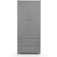mobilier pour les enfants - armoire dressing à 2 portes + 2 tiroirs en bois pauline - gris - h 183 x l 80 x p 55 cm