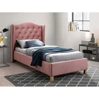 lits - lit simple en velours avec tête de lit capitonnée aspen - rose - 90 x 200 cm