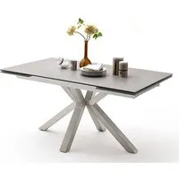 table à manger extensible en céramique gris clair et acier brossé - l.160-240 x h.76 x p.90 cm