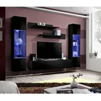 meuble tv fly a3 design, coloris noir brillant + led. meuble suspendu moderne et tendance pour votre salon. 160x30x40 noir