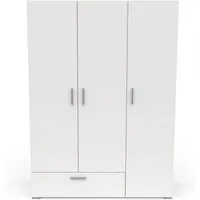 armoire penderie + lingère 3 portes battantes 1 tiroir blanc - zily - blanc - bois - l 134.5 x l 52 x h 185.5 cm - armoire