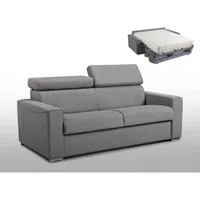 canapé convertible express en tissu vizir - linea sofa - 3 places - gris - couchage 140 cm - matelas 18cm
