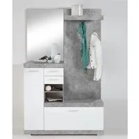 vestiaire compact avec miroir coloris gris béton la-blanc brillant - dim : l120 x h193,5 x p35,5 cm