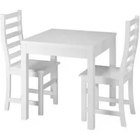 90.70-50aw-set21 ensemble table à manger et 2 chaises, table de cuisine, style moderne en pin massif peint en blanc