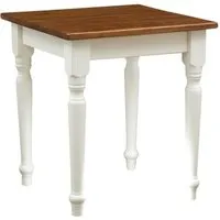 table à rallonge style champêtre en bois massif structure blanche vieillie sur plan en noyer l70xpr70xh78 cm