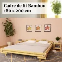 cadre de lit bambou et rotin naturel 180 x 200 cm (matelas non inclus)