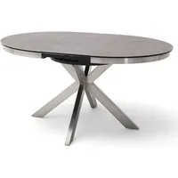 table à manger, table de repas ronde extensible coloris anthracite, pieds en acier brossé - diamètre 120-160 x hauteur76 cm