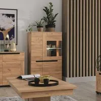 vaisselier 4 portes à led chêne miel/verre - cospri - contemporain - design - salle à manger