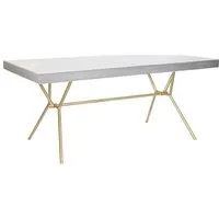 table à manger, table repas rectangulaire en bois massif avec pieds en métal doré - profondeur 90 x hauteur 76 x longueur 180 cm