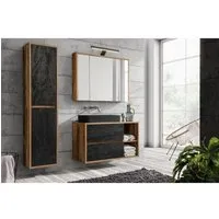 ensembles salle de bain - ensemble meuble vasque + armoire miroir + grande armoire - 100 cm - hampton concrete beige