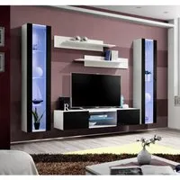 ensemble meuble tv mural - ac-déco - fly o2 - laqué - noir et blanc - 260 x 40 x 190 cm