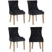 lot de 4 chaises de salle à manger aberdeen en velours piètement en bois d'hévéa , noir -antique clair