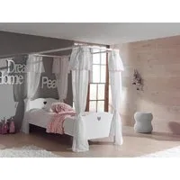 lit à baldaquin 90x200 vipack - blanc - sommier inclus et voile de lit amori