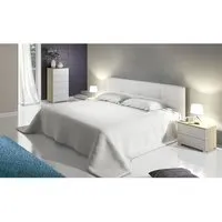 ensemble chambre à coucher, tête de lit capitonnée + 2 tables chevets + chiffonnier coloris blanc-chêne cambrian