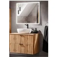 ensembles salle de bain - ensemble meuble vasque à poser 80 cm en bois + miroir - georgia oak beige
