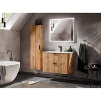 ensembles salle de bain - ensemble complet de salle de bain meuble vasque 80 cm + 2 éléments - georgia oak beige