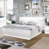lit coffre 180x200 cm blanc brillant à led - kiele - blanc - bois - l 201 x l 205 x h 101 cm - lit coffre