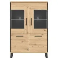 vaisselier 4 portes battantes chêne/métal à led - seattle - bois clair - bois / métal - l 90 x l 40 x h 135 cm - vaisselier