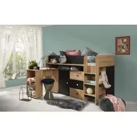 lit mezzanine pour couchage smarti 1 - antresola - 90x200 cm chambre d'enfant - sans matelas, noir mat + chêne artisan