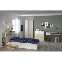 parisot chambre enfant complète - tête de lit + lit + commode + armoire + bureau - contemporain - décor acacia clair et blanc -