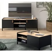 gami table basse + meuble tv - décor châtaigner et noir - amsterdam
