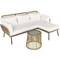 outsunny salon de jardin d'angle 4 pers. style colonial table basse coussins grand confort inclus résine tressée beige